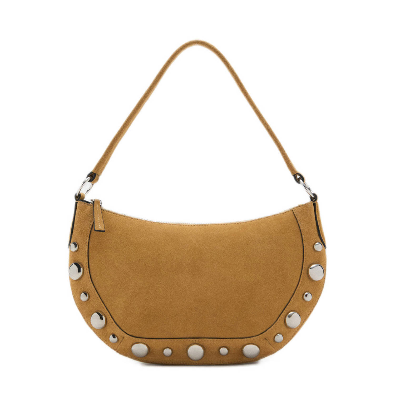 Mango suede schoudertas met studs bruin