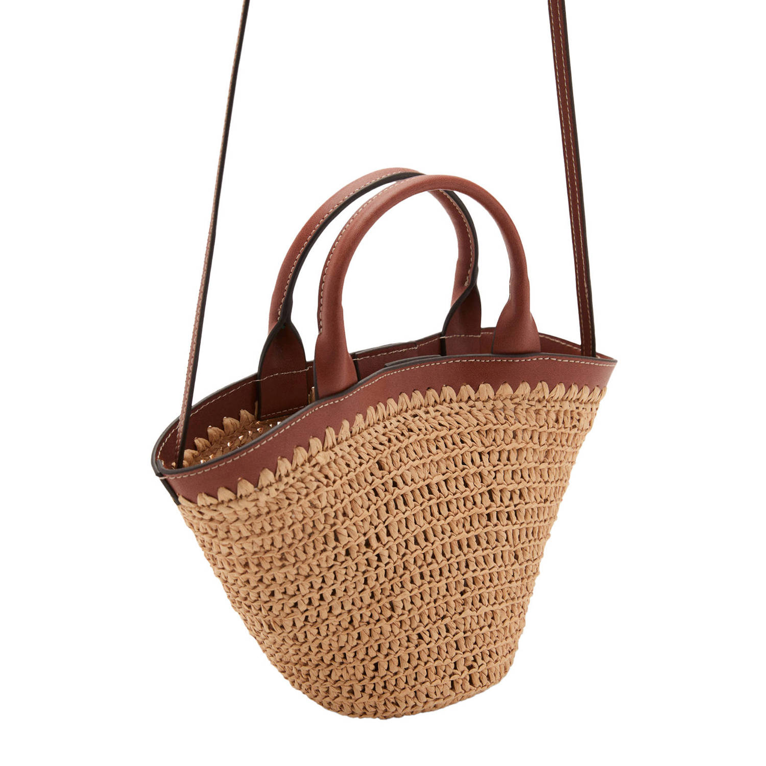 Mango raffia mini shopper naturel cognac