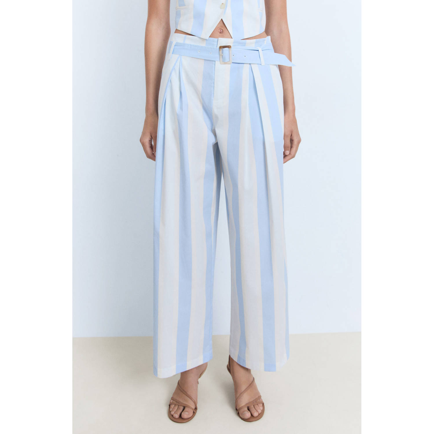 Mango wide leg regular waist casual broek lichtblauw