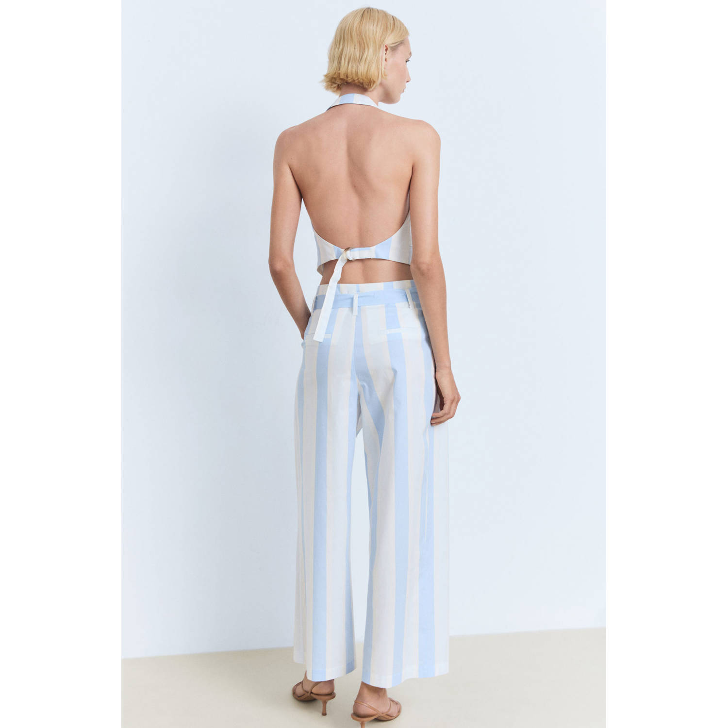 Mango wide leg regular waist casual broek lichtblauw
