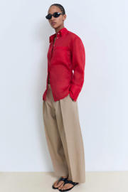 thumbnail: Mango linnen barrel high waist pantalon beige