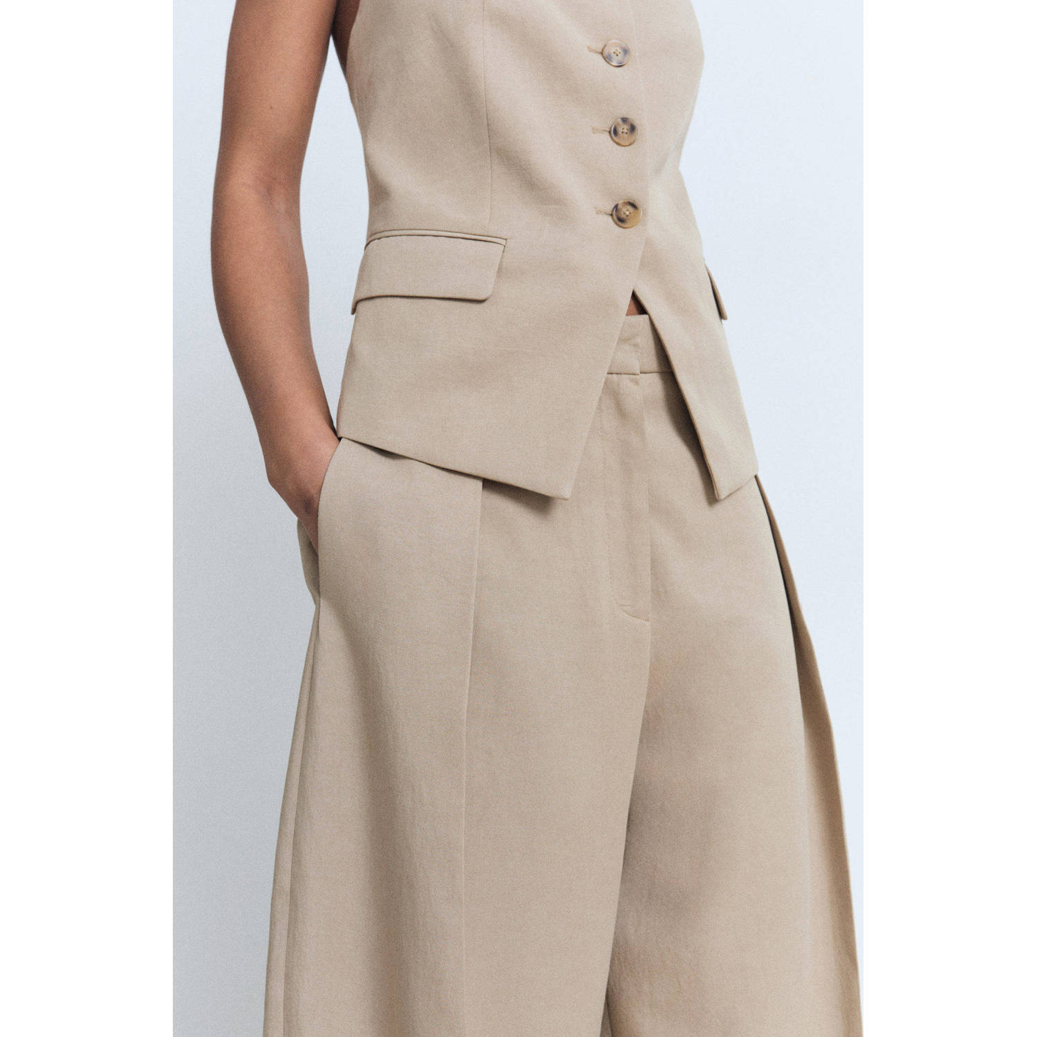 Mango linnen barrel high waist pantalon beige