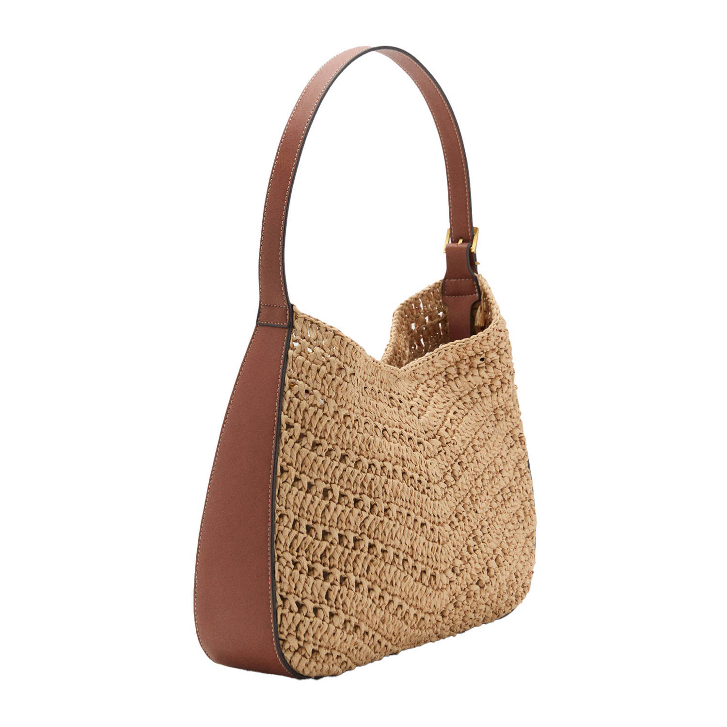 Mango raffia schoudertas naturel