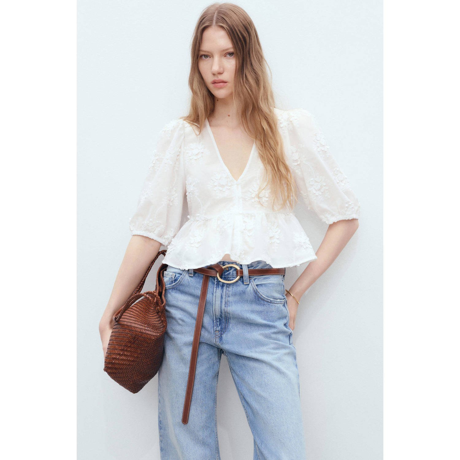 Mango blousetop wit broderie