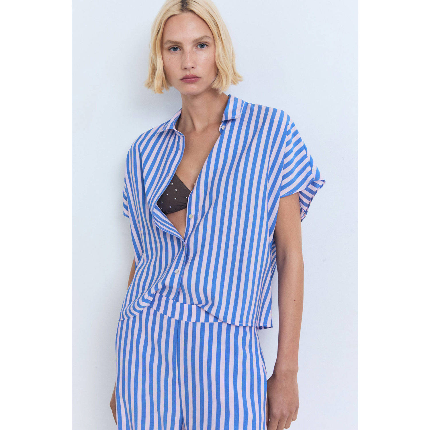 Mango wide leg regular waist broek blauw