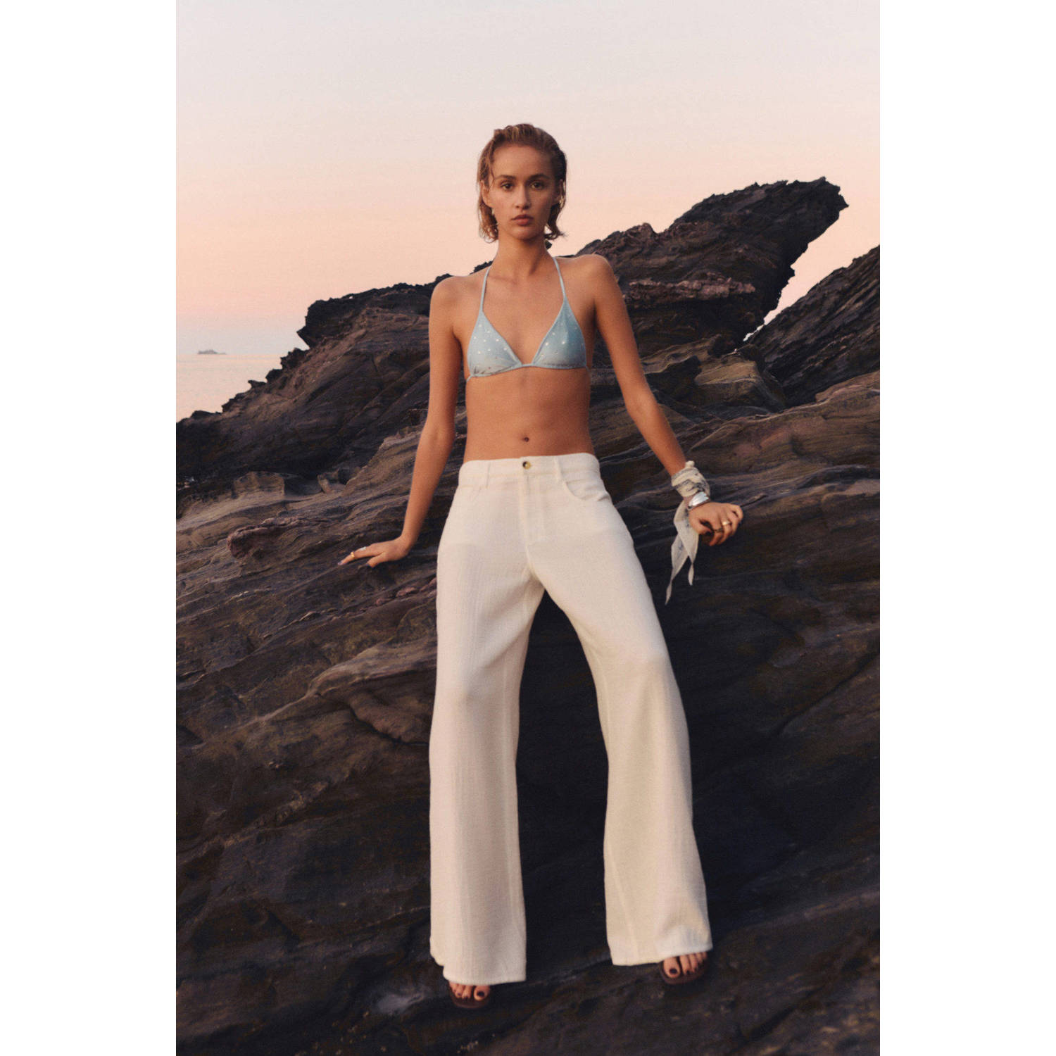 Mango wide leg regular waist broek wit