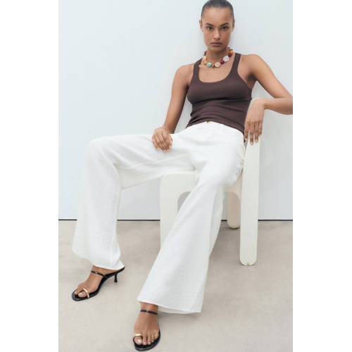 Mango wide leg regular waist broek wit afbeelding
