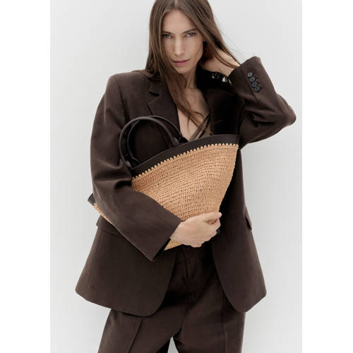 Mango raffia shopper naturel/donkerbruin afbeelding