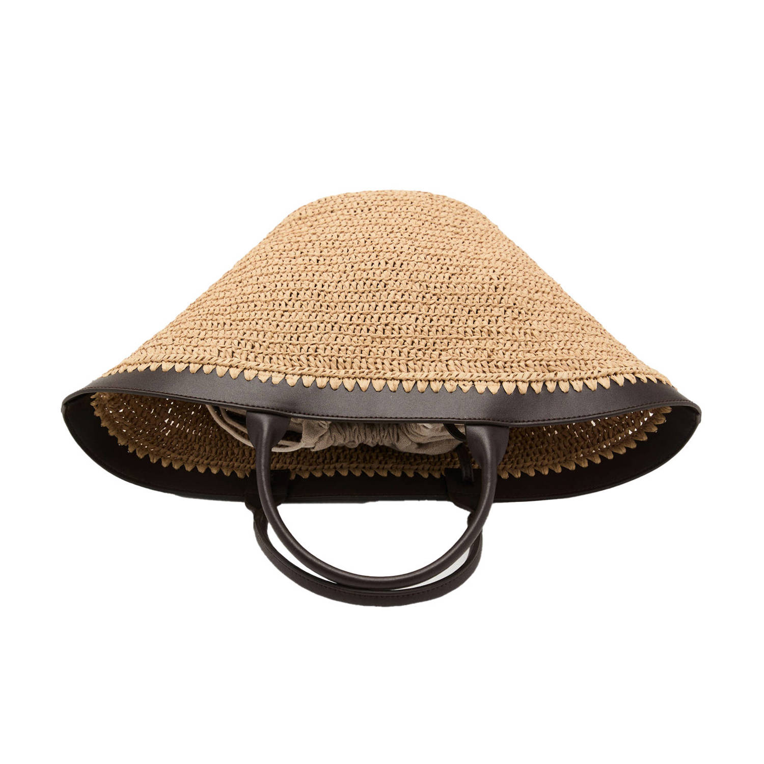 Mango raffia shopper naturel donkerbruin