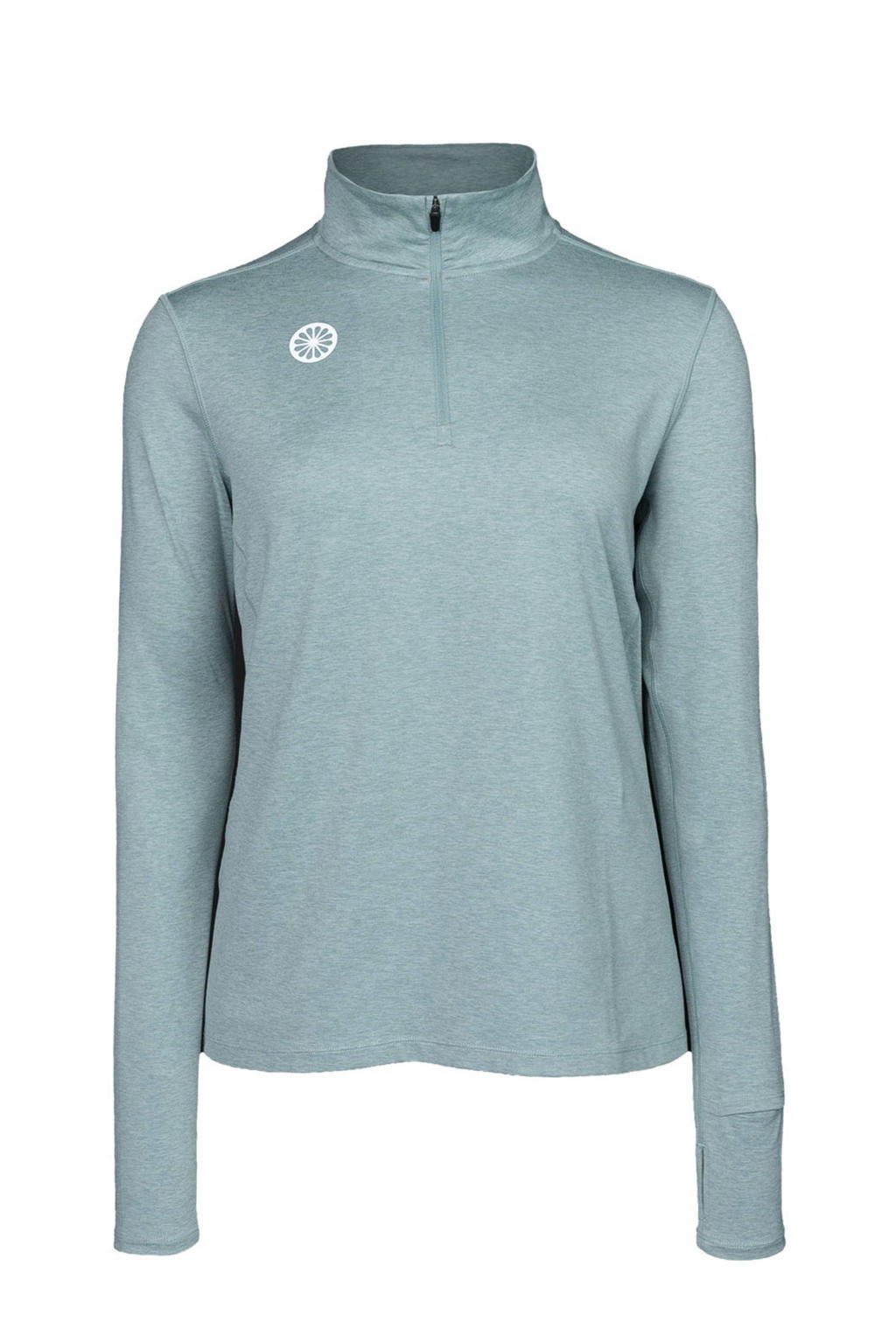 Grijsblauwe dames The Indian Maharadja sportshirt blauw van polyester met lange mouwen en opstaande kraag