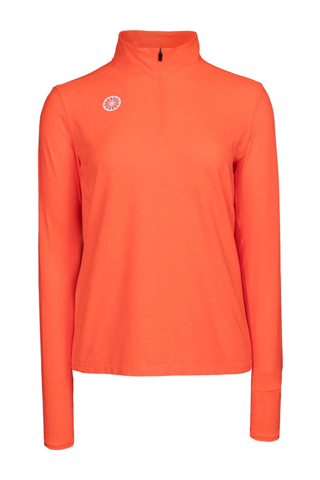 Koraalrode dames The Indian Maharadja sportshirt van polyester met lange mouwen en opstaande kraag