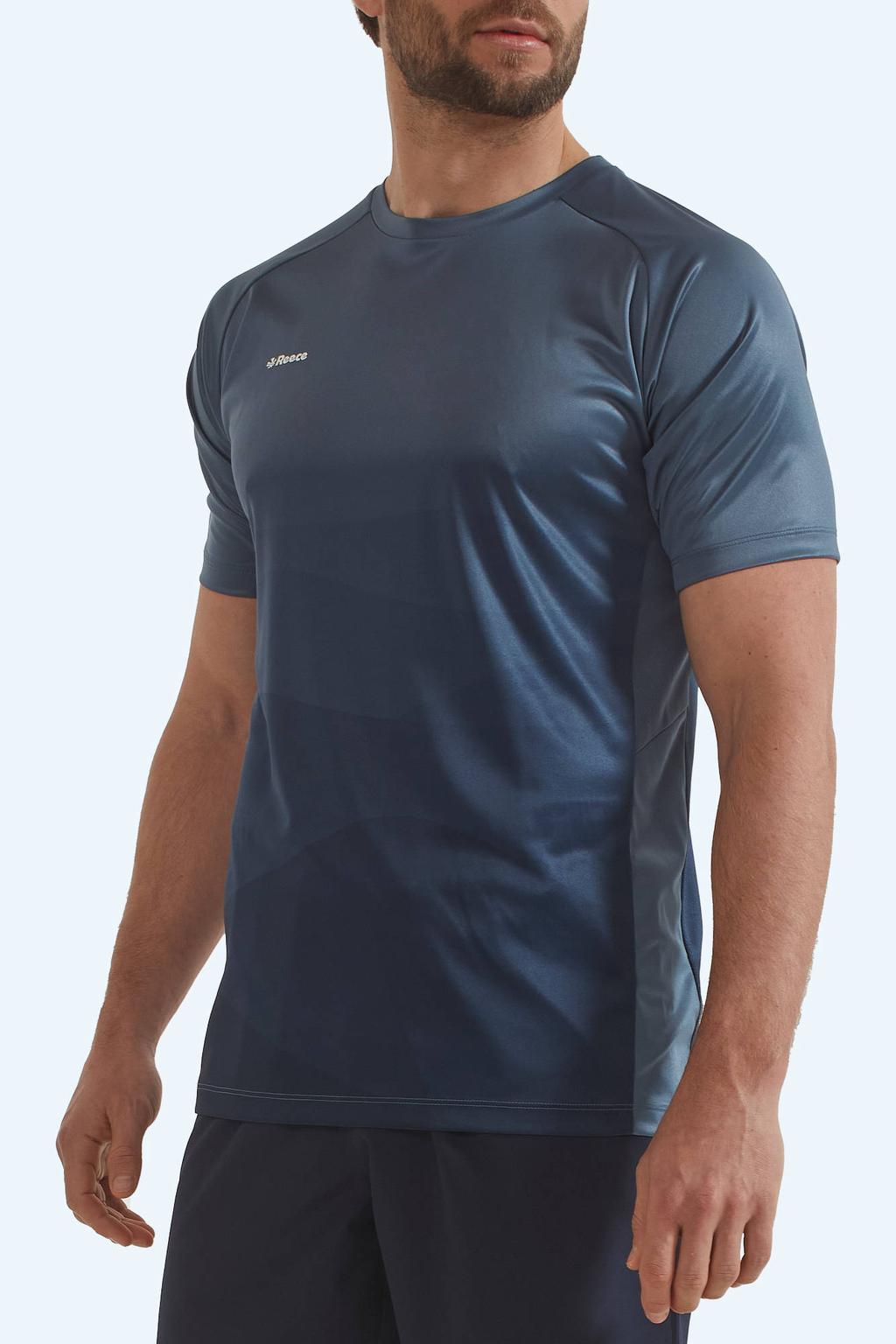 Grijs en zwarte heren Reece senior sportshirt Shift van polyester met printopdruk, korte mouwen en ronde hals