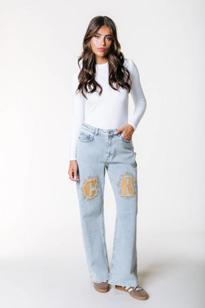 wide leg jeans light blue denim