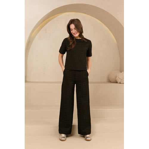 Lofty Manner wide leg regular waist broek zwart met glitter afbeelding