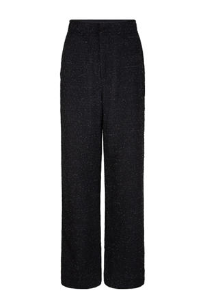 wide leg regular waist broek zwart met glitter