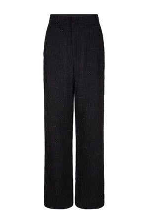 wide leg regular waist broek zwart met glitter