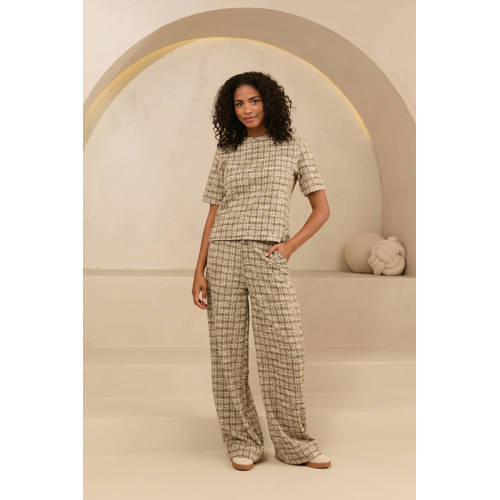 Lofty Manner bouclé straight regular waist broek beige afbeelding