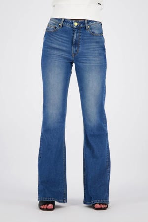 high waist flared jeans medium blue denim