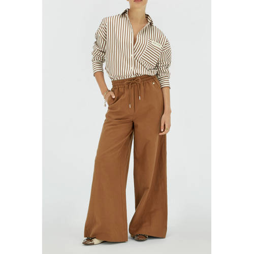 JOSH V linnen wide leg high waist broek camel afbeelding