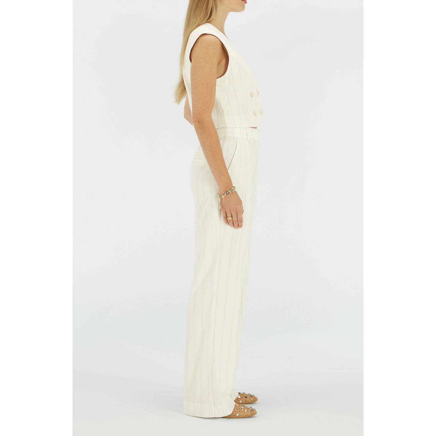 JOSH V wide leg high waist broek ecru met lurex