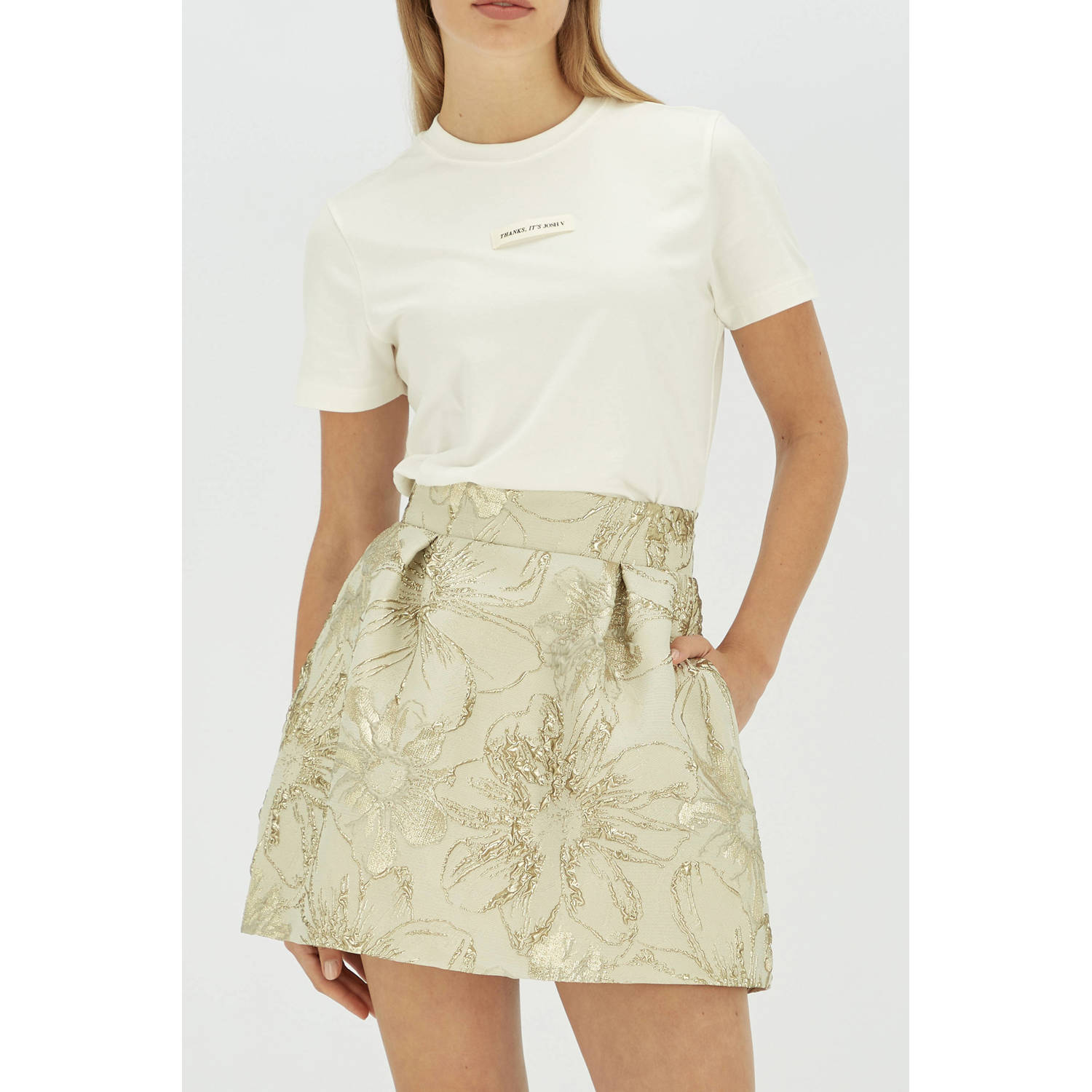 JOSH V korte rok met lurex beige