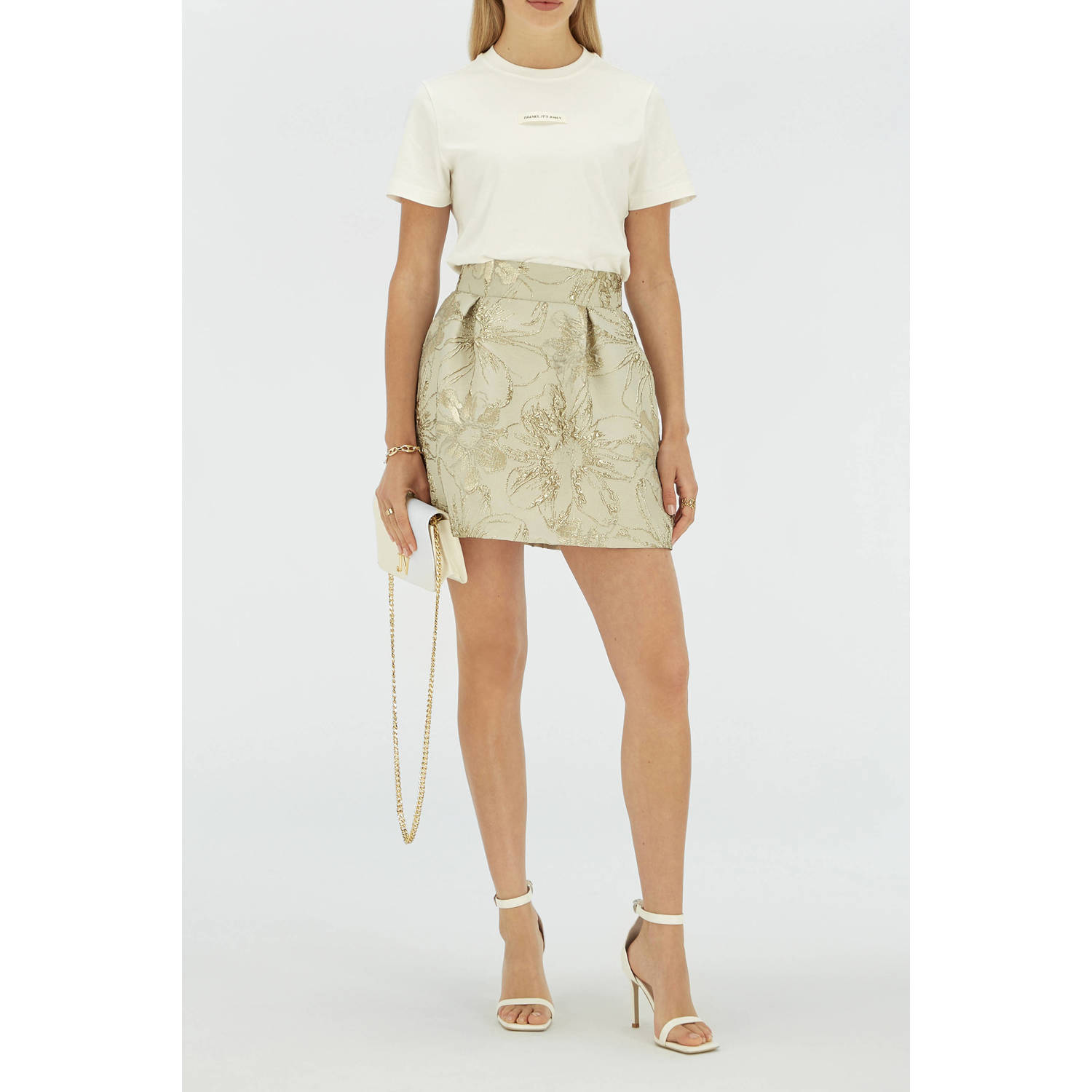 JOSH V korte rok met lurex beige