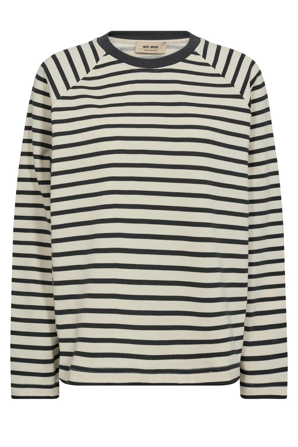 Grijsblauw, grijs en beige dames Mos Mosh sweater blauw van katoen met strepenprint, lange mouwen en ronde hals