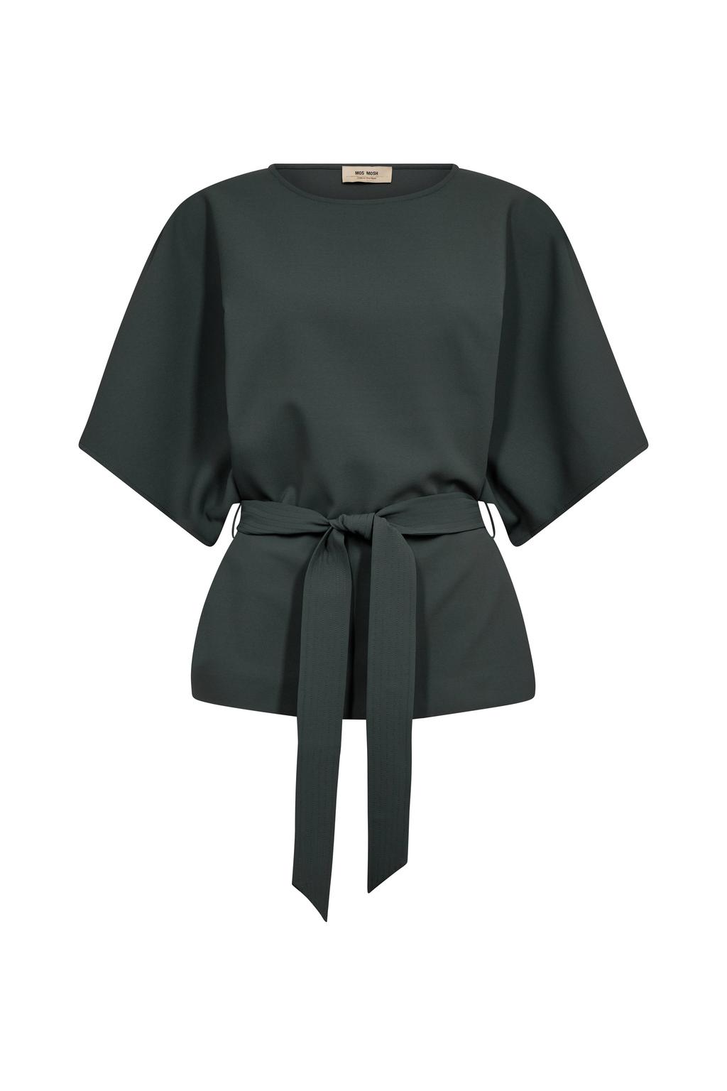 Grijsgroene dames Mos Mosh top groen van polyester met effen, half lange mouwen en klassieke kraag