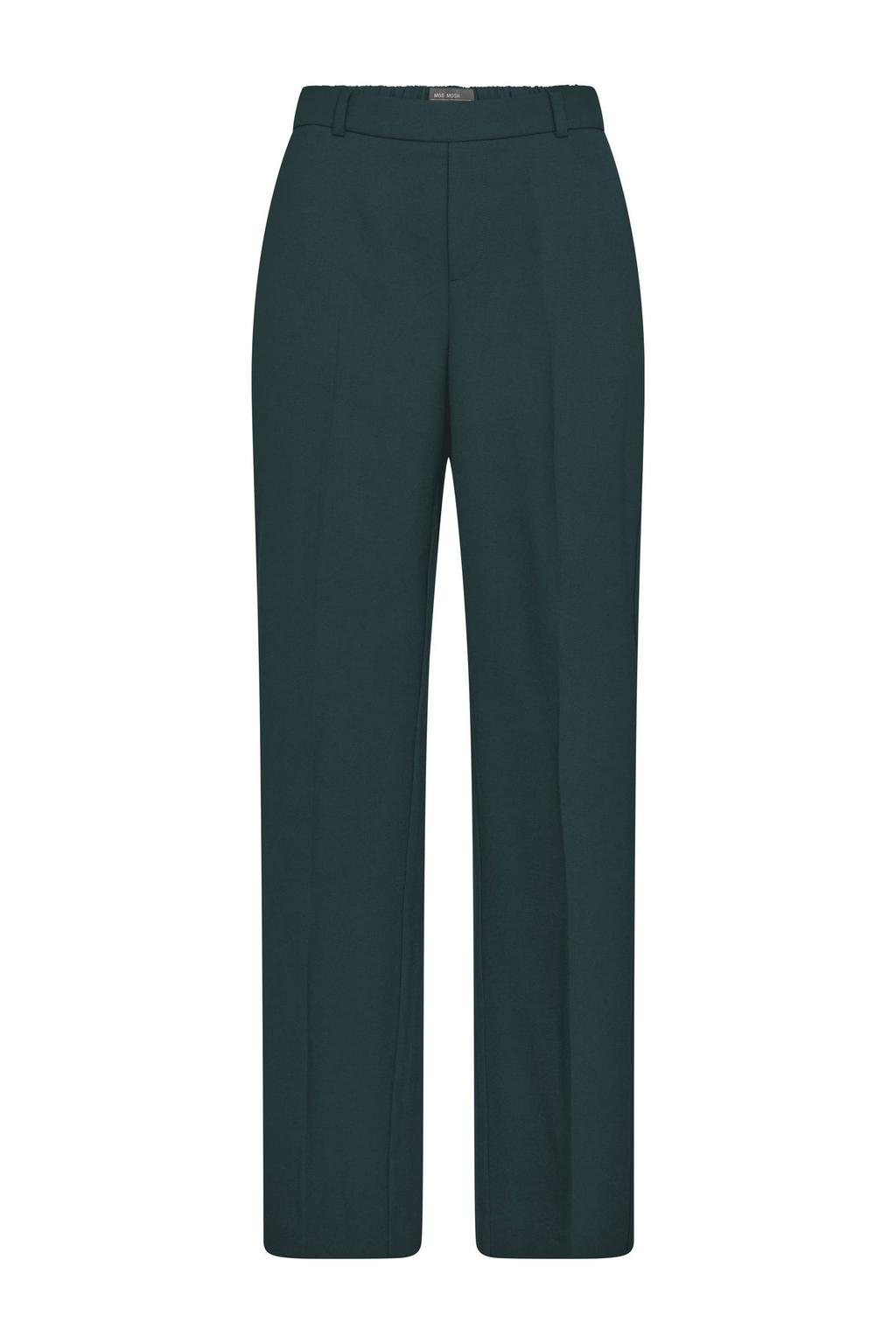 Grijsblauwe dames Mos Mosh slim regular waist casual broek blauw van polyester met elastische tailleband en effen