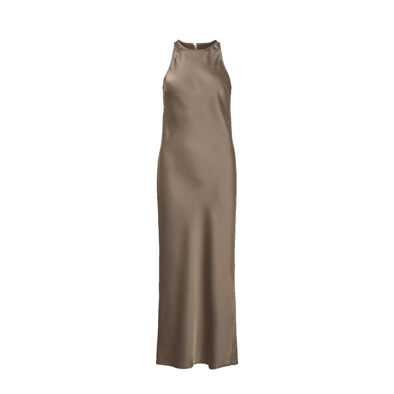 VILA satijnen midi jurk taupe