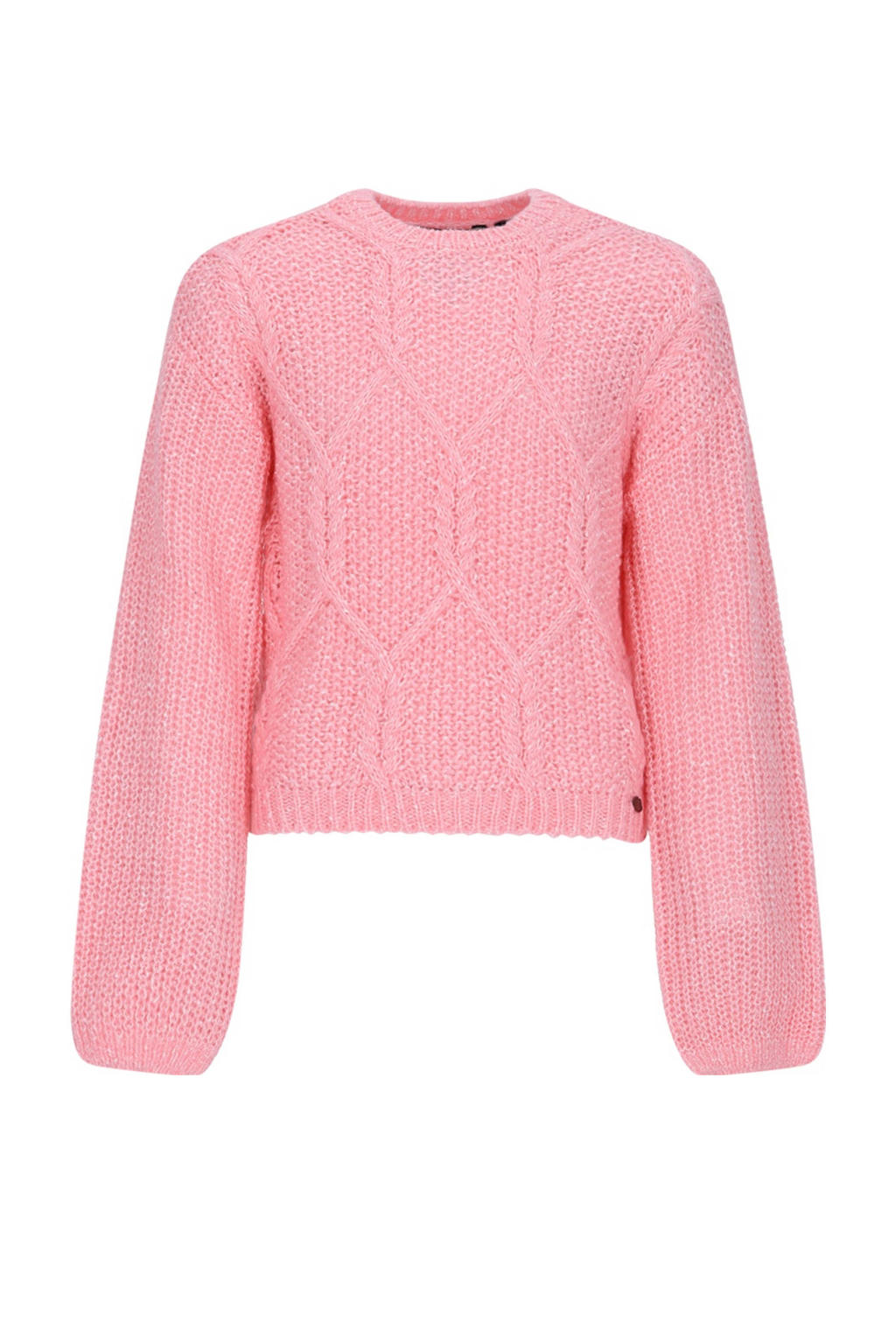 Roze meisjes NoBell’ trui van acryl met effen, lange mouwen, ronde hals en ingebreid patroon