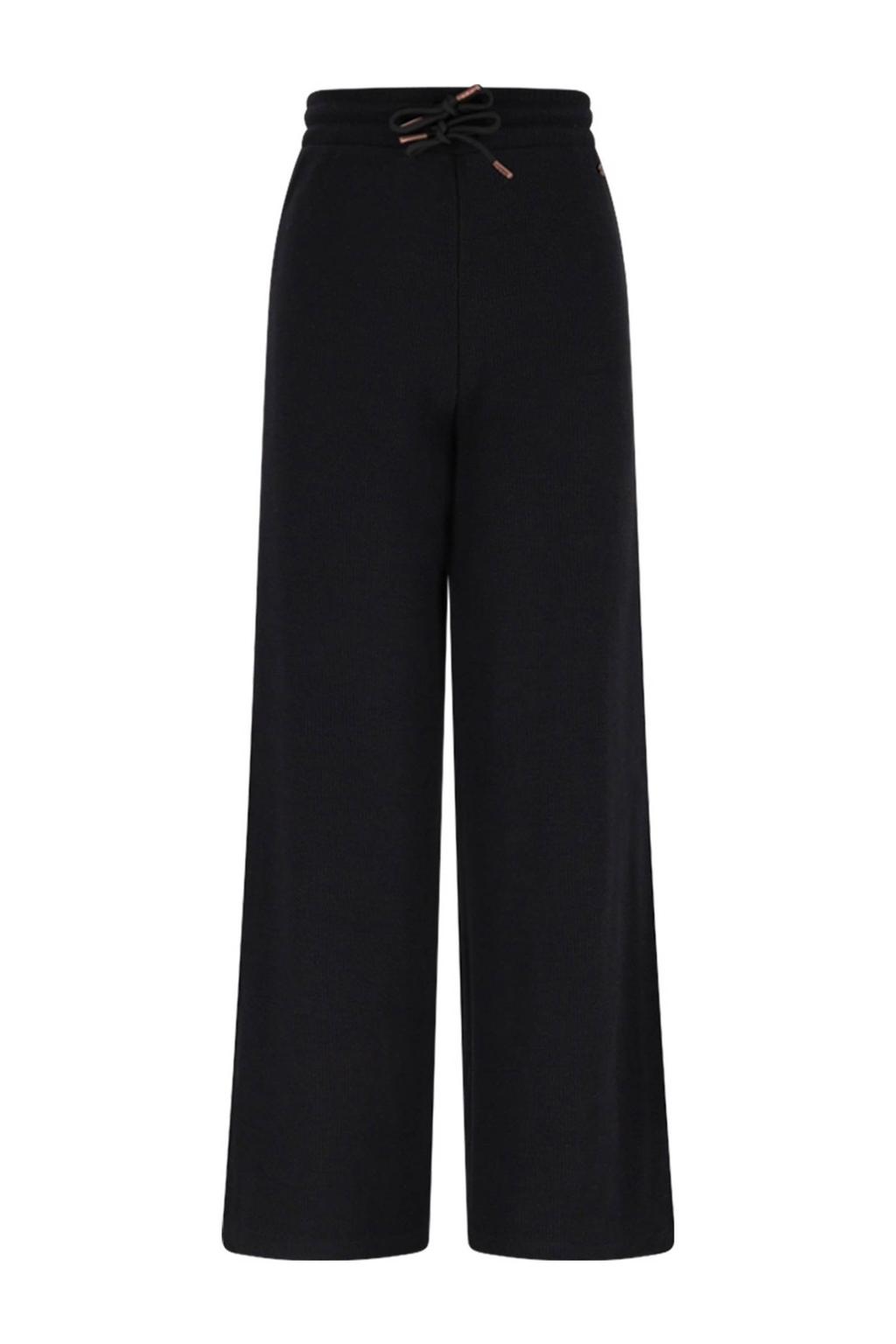 Zwarte meisjes NoBell’ regular casual broek van polyester met elastische tailleband met koord en effen
