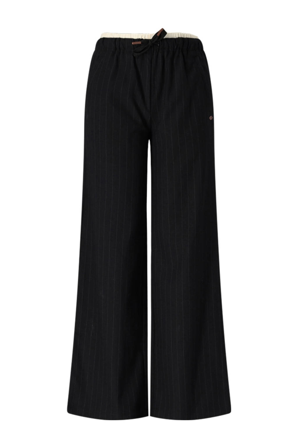 Zwarte meisjes NoBell’ regular casual broek van polyester met elastische tailleband met koord en effen