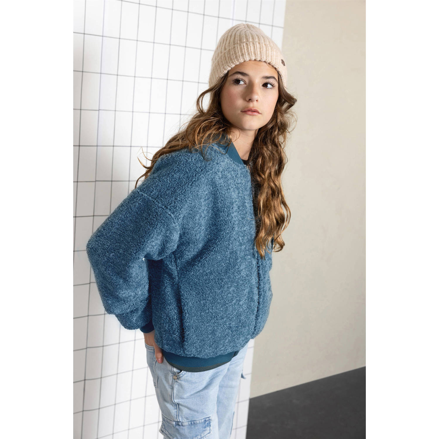 NoBell teddy reversible bomberjack blauw