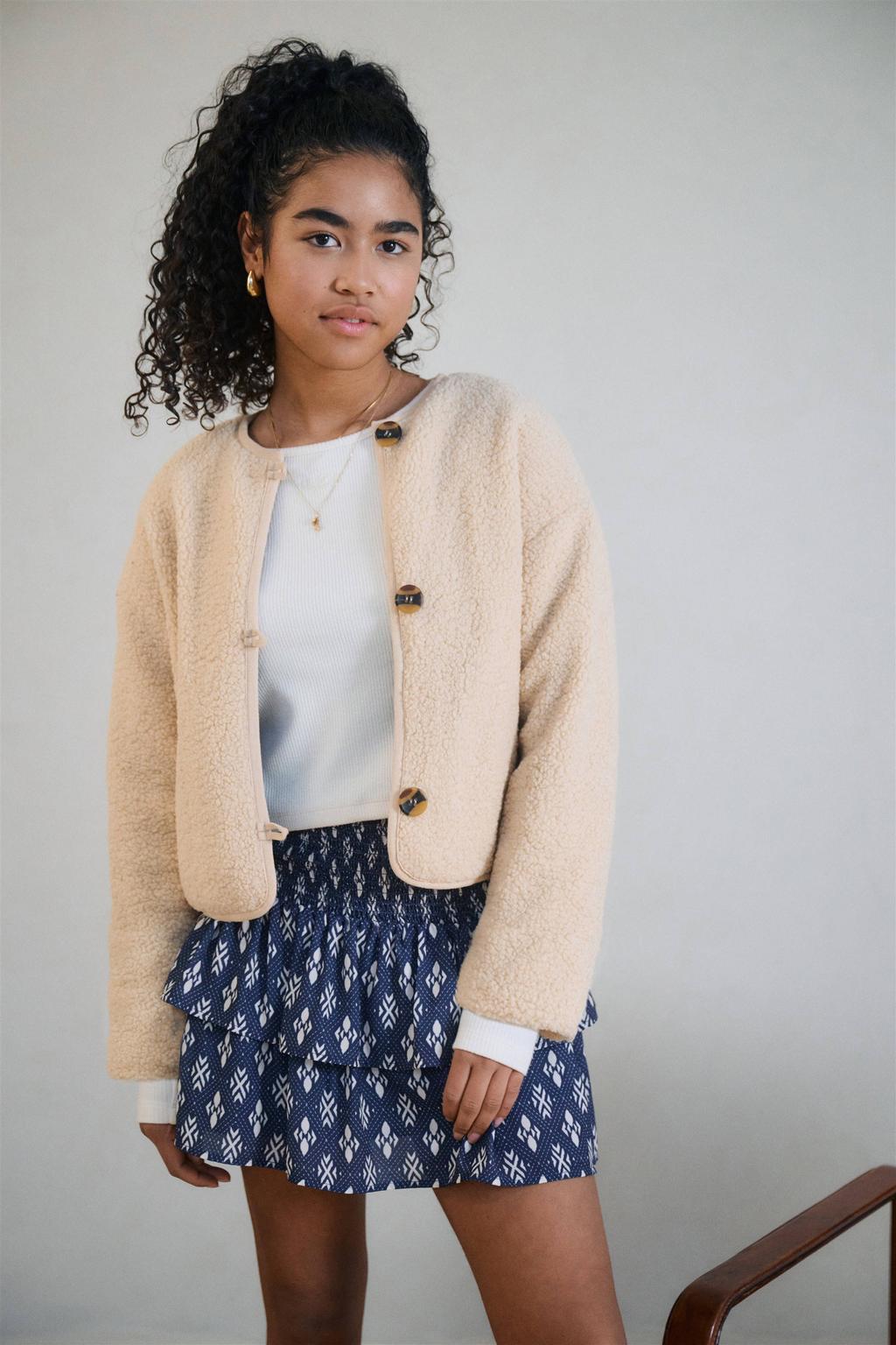 Witte meisjes NoBell’ longsleeve van polyester met effen, lange mouwen, ronde hals en borduursels