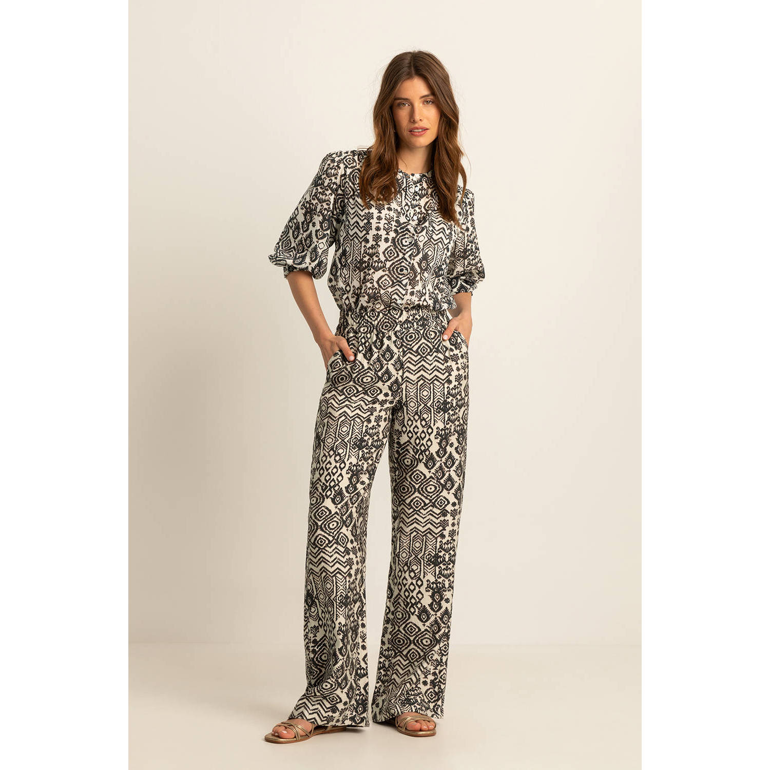 Expresso wide leg high waist broek zwart