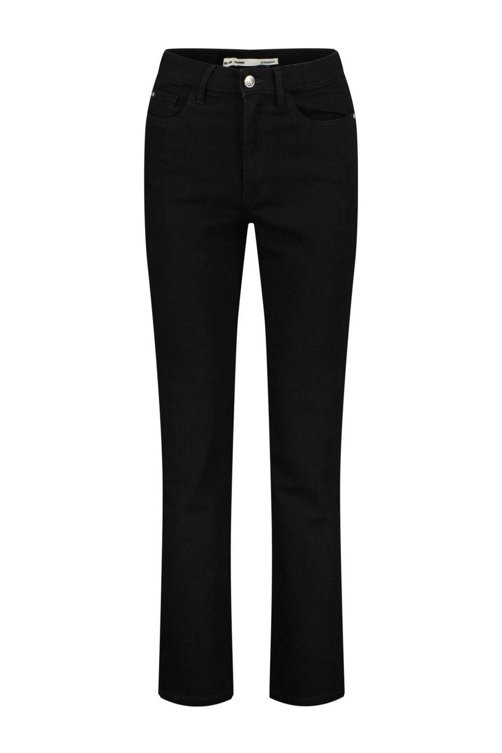 Zwarte dames Raizzed straight leg jeans van denim met rits- en knoopsluiting en effen