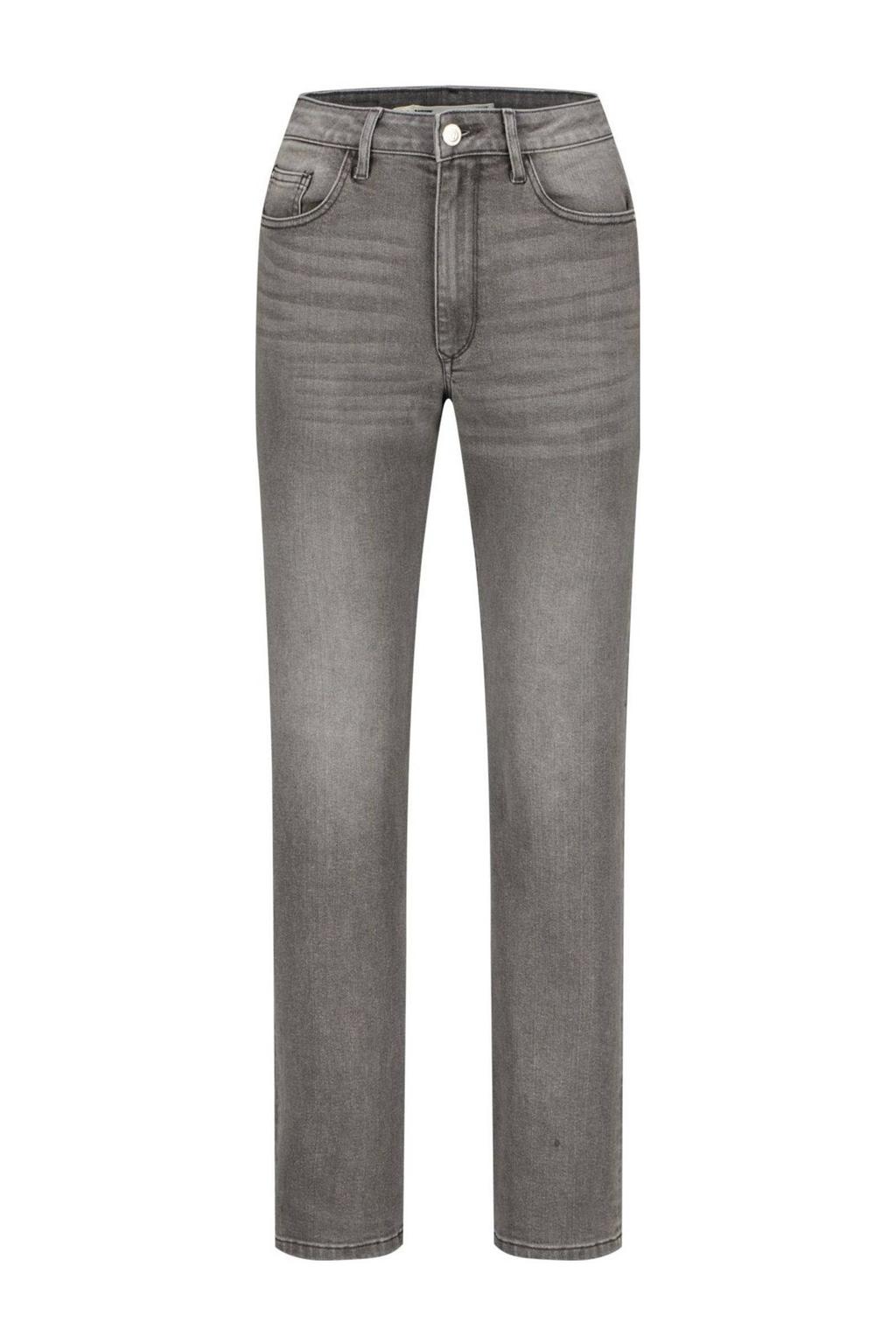 Lichtgrijze dames Raizzed straight leg jeans van denim met rits- en knoopsluiting en effen