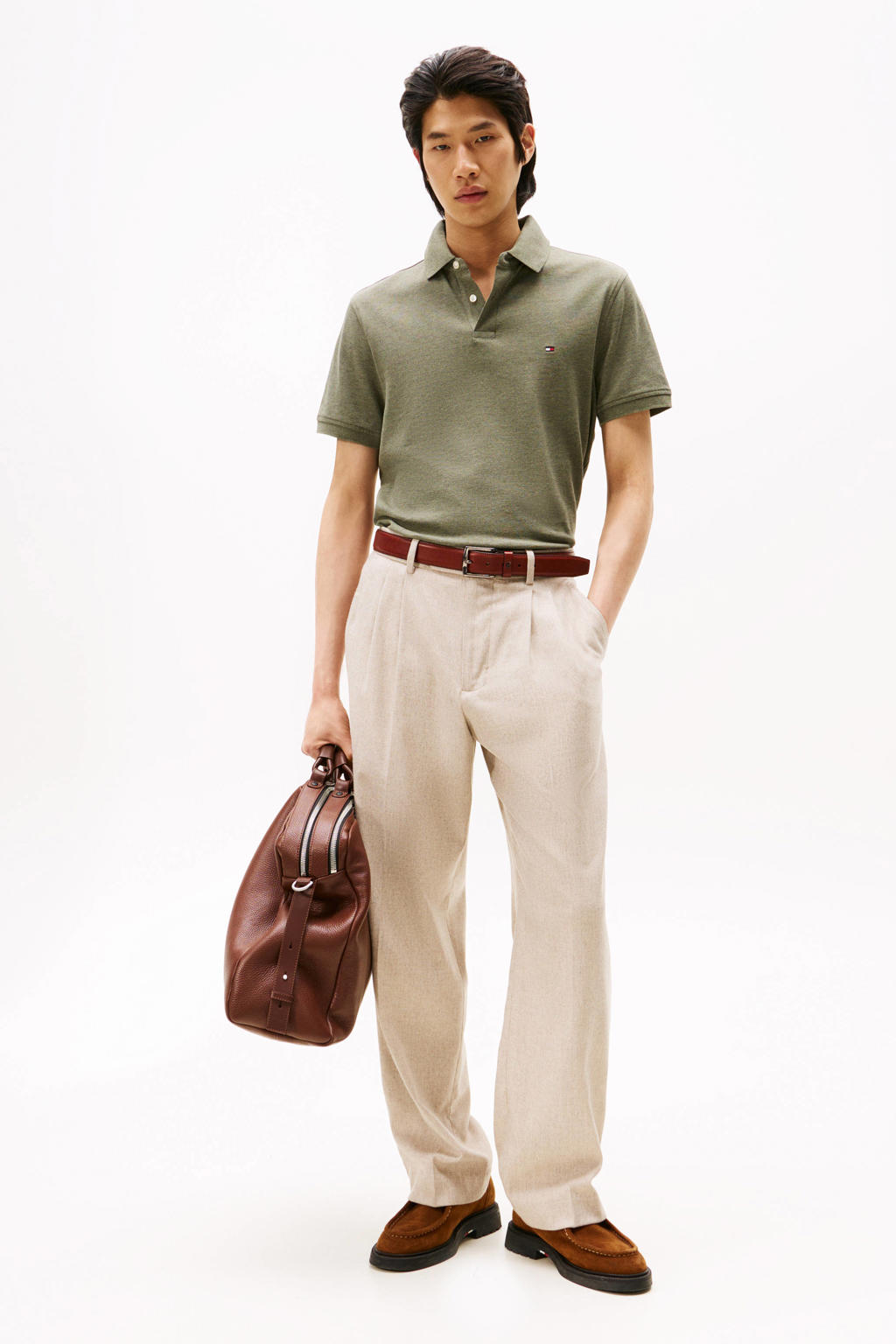 Groene heren Tommy Hilfiger regular polo van katoen met effen, korte mouwen en knoopsluiting