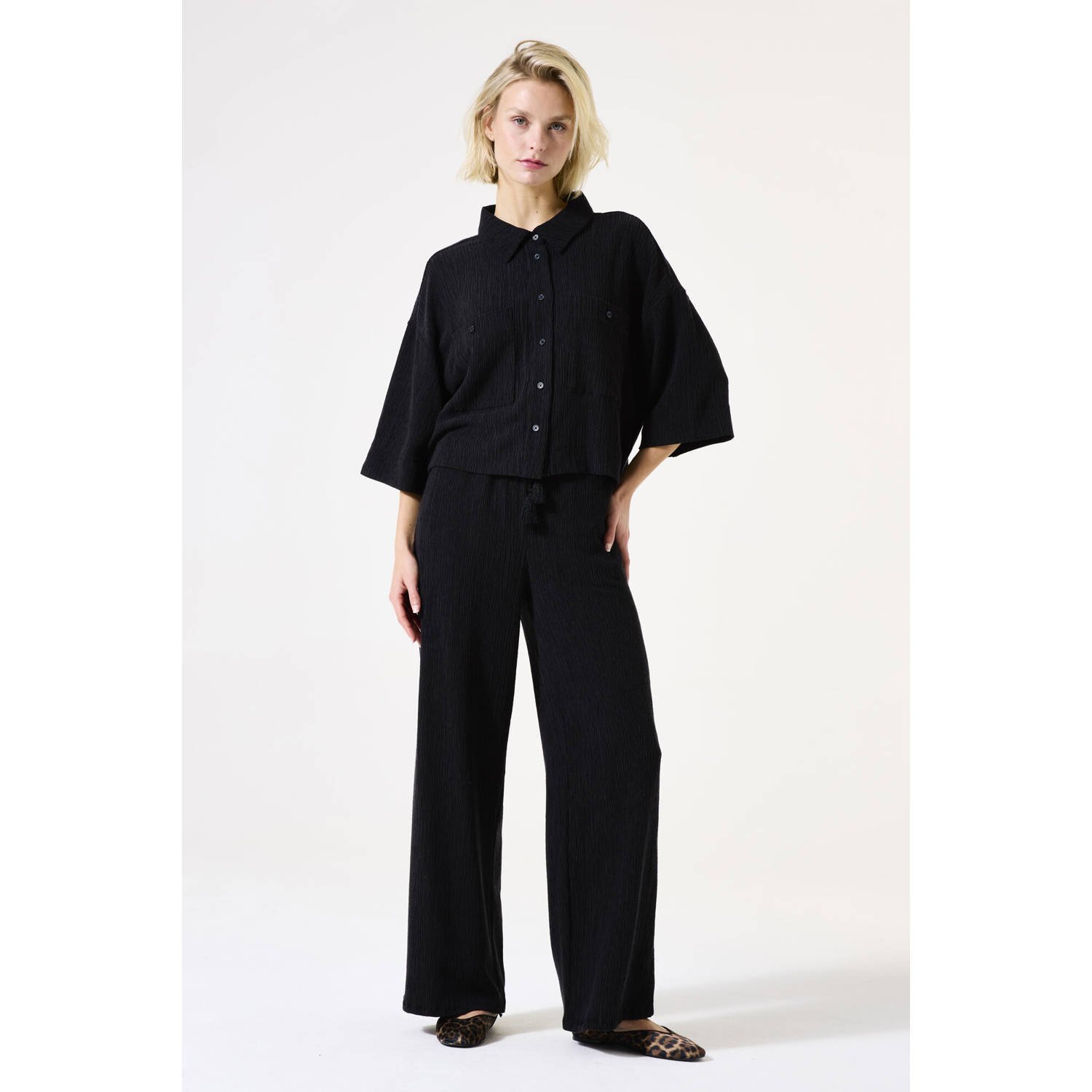Garcia wide leg casual broek zwart