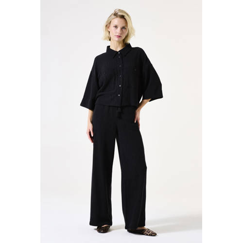 Garcia wide leg casual broek zwart afbeelding