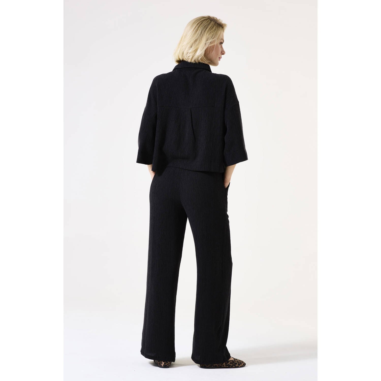 Garcia wide leg casual broek zwart