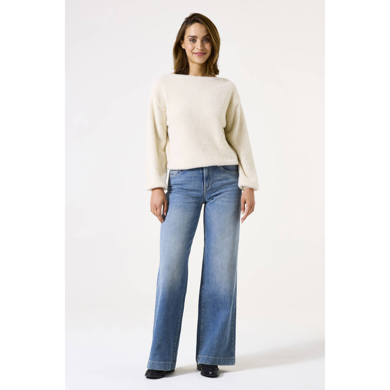 Garcia waist wide leg jeans medium blue denim