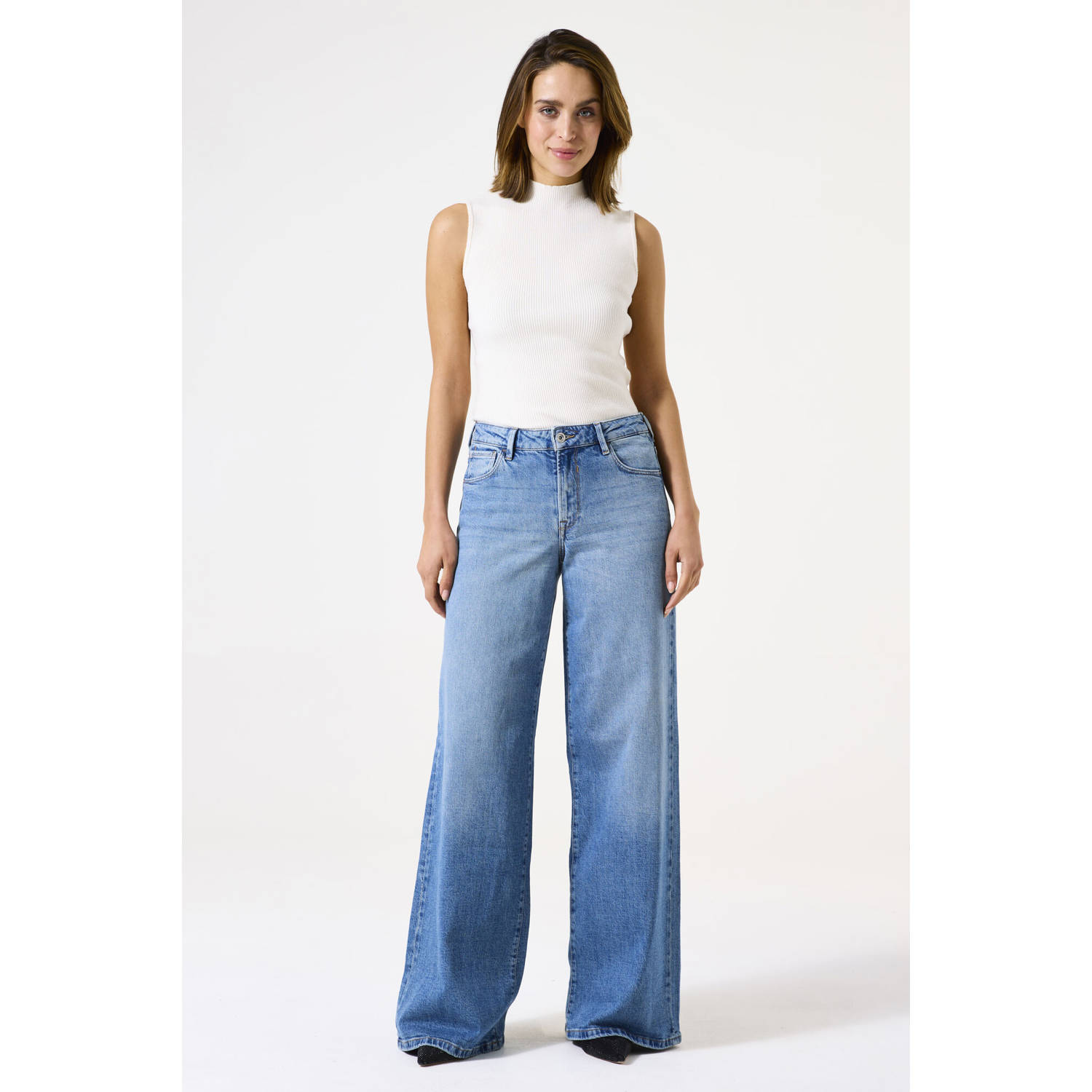 Garcia waist wide leg jeans medium blue denim