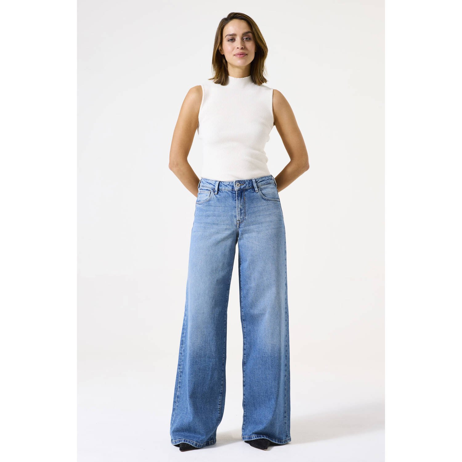 Garcia waist wide leg jeans medium blue denim