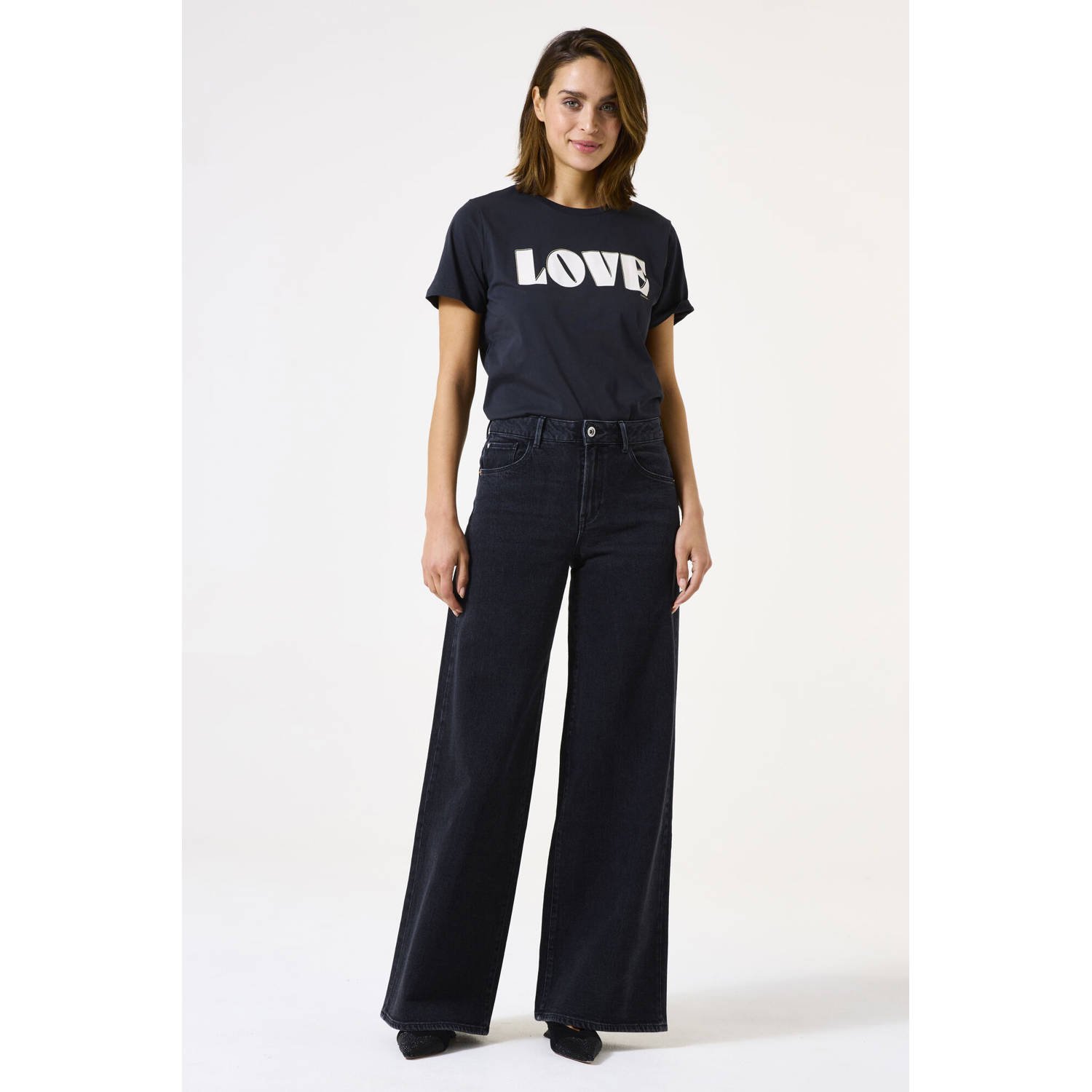 Garcia waist wide leg jeans black denim