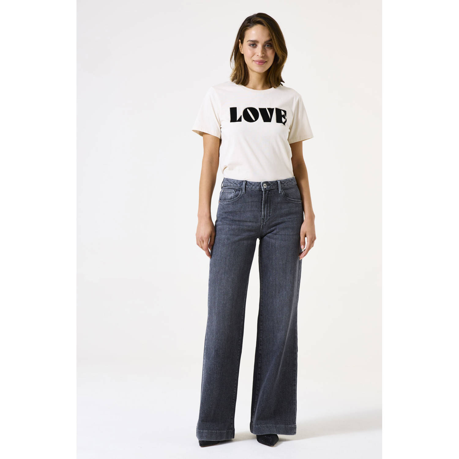 Garcia high waist wide leg jeans grey denim