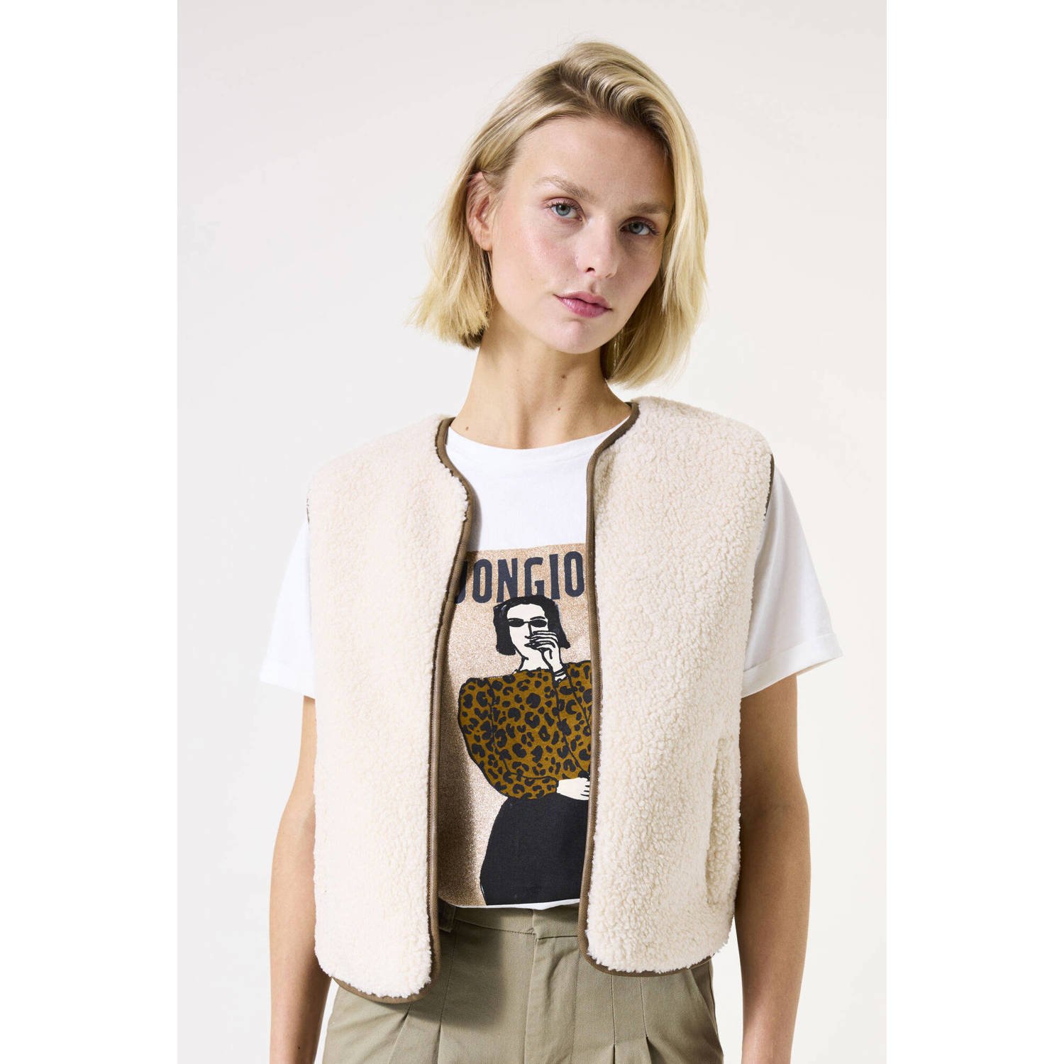 Garcia teddy gilet crème panterprint