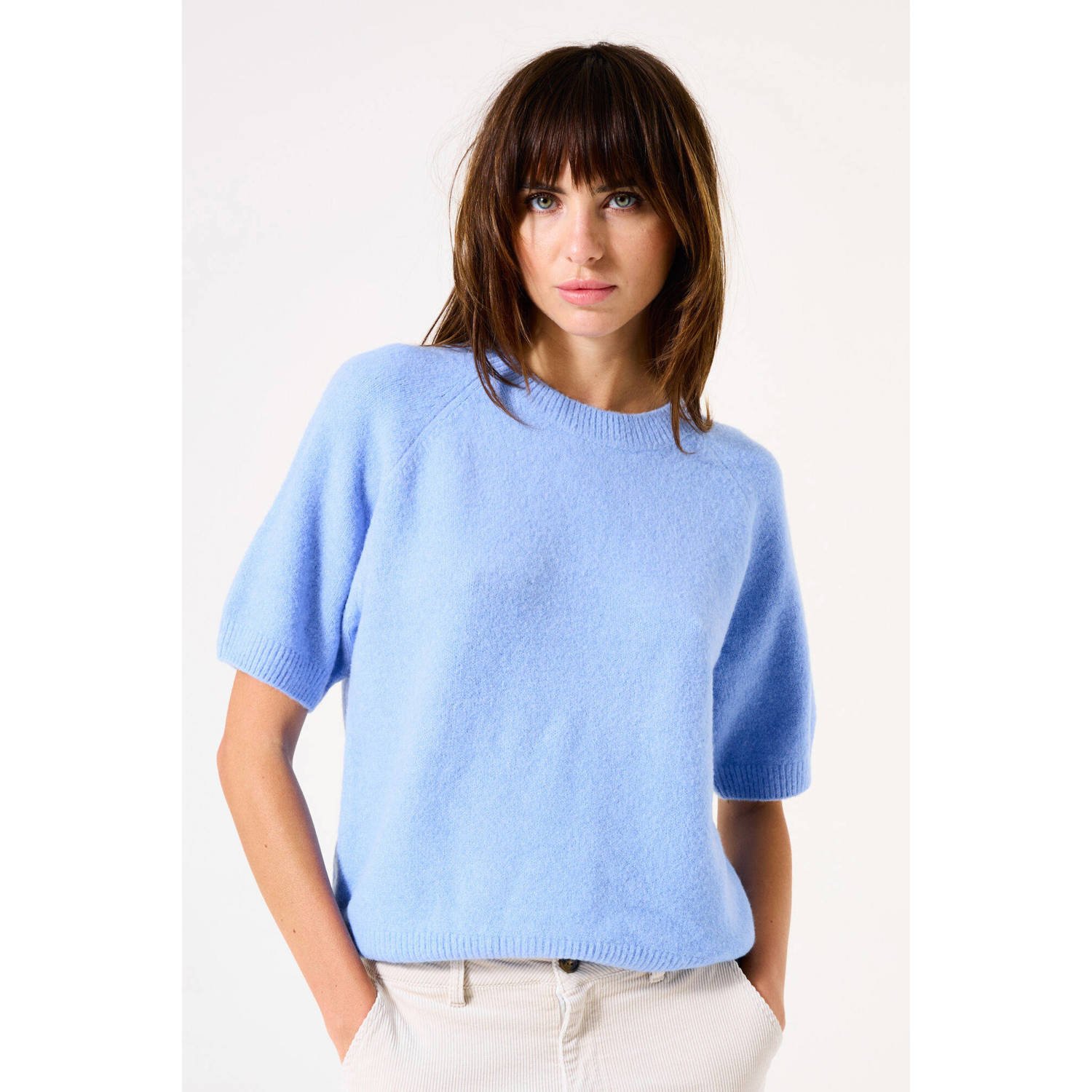 Garcia pullover lichtblauw fijn gebreid