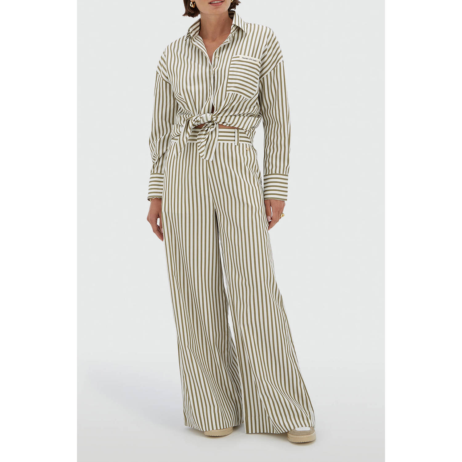 JOSH V wide leg high waist broek groen